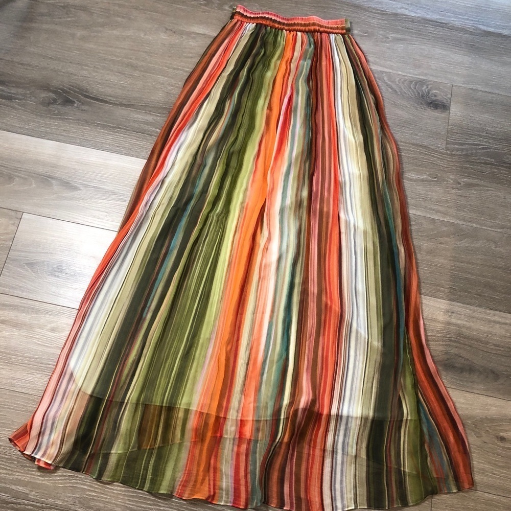 Ramy Brook Lanette Silk Chiffon Maxi Skirt Mint Stripe Womens Size Small - Picture 12 of 12